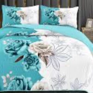 Reversible Prewashed Bedspread Set - Blue, Gold, White